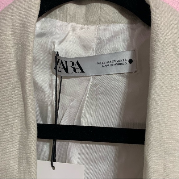 ZARA Cream Linen Open Blazer With 3/4 Sleeves XS - Picture 11 of 13